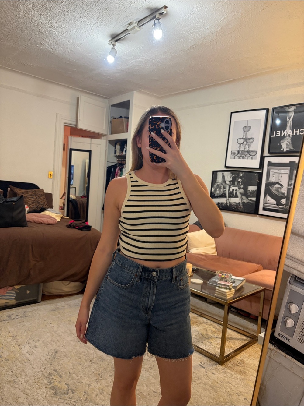 H&M Black and White Striped Crop Tank